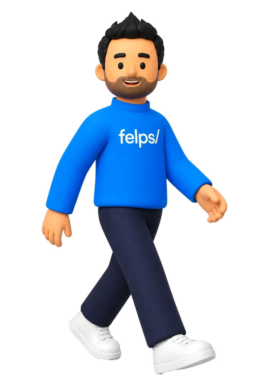 Illustrated 3D character of Felipe, walking
