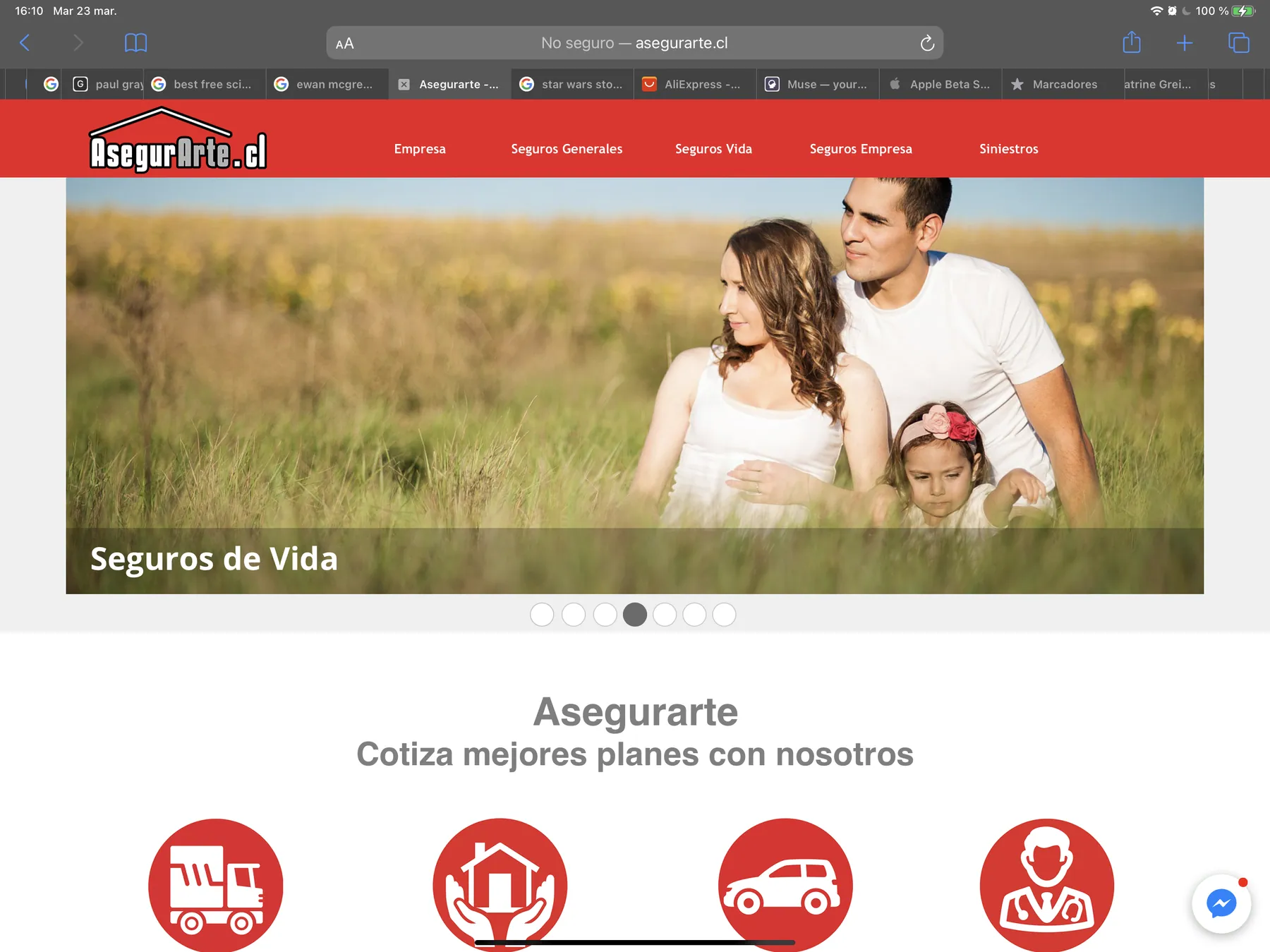 The earlier website on a tablet: red header and product icons.