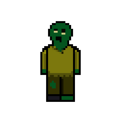 Pixel sprite of a green zombie in a yellow shirt.