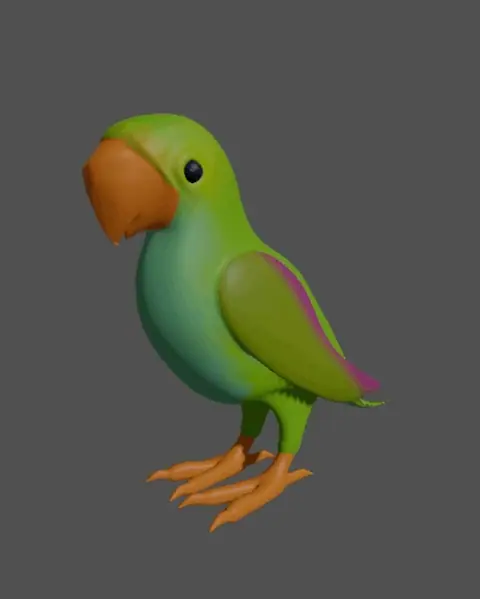 The parrot turning on a grey background.