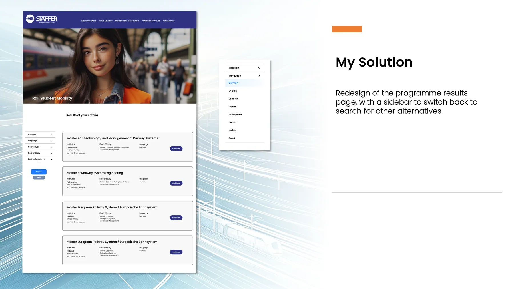 Redesigned results page with a sidebar to search for alternatives.