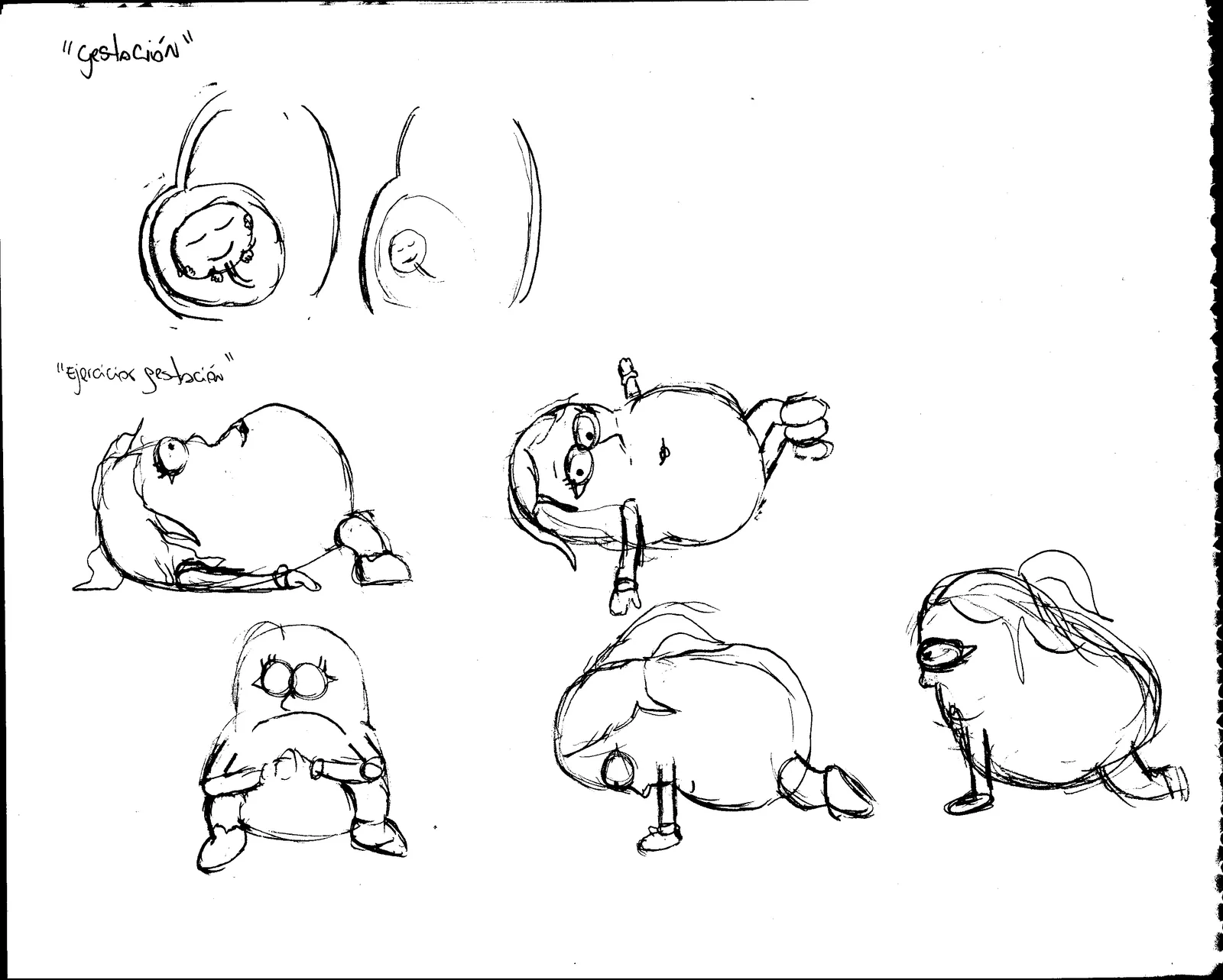 Pencil studies of a baby character in different poses.